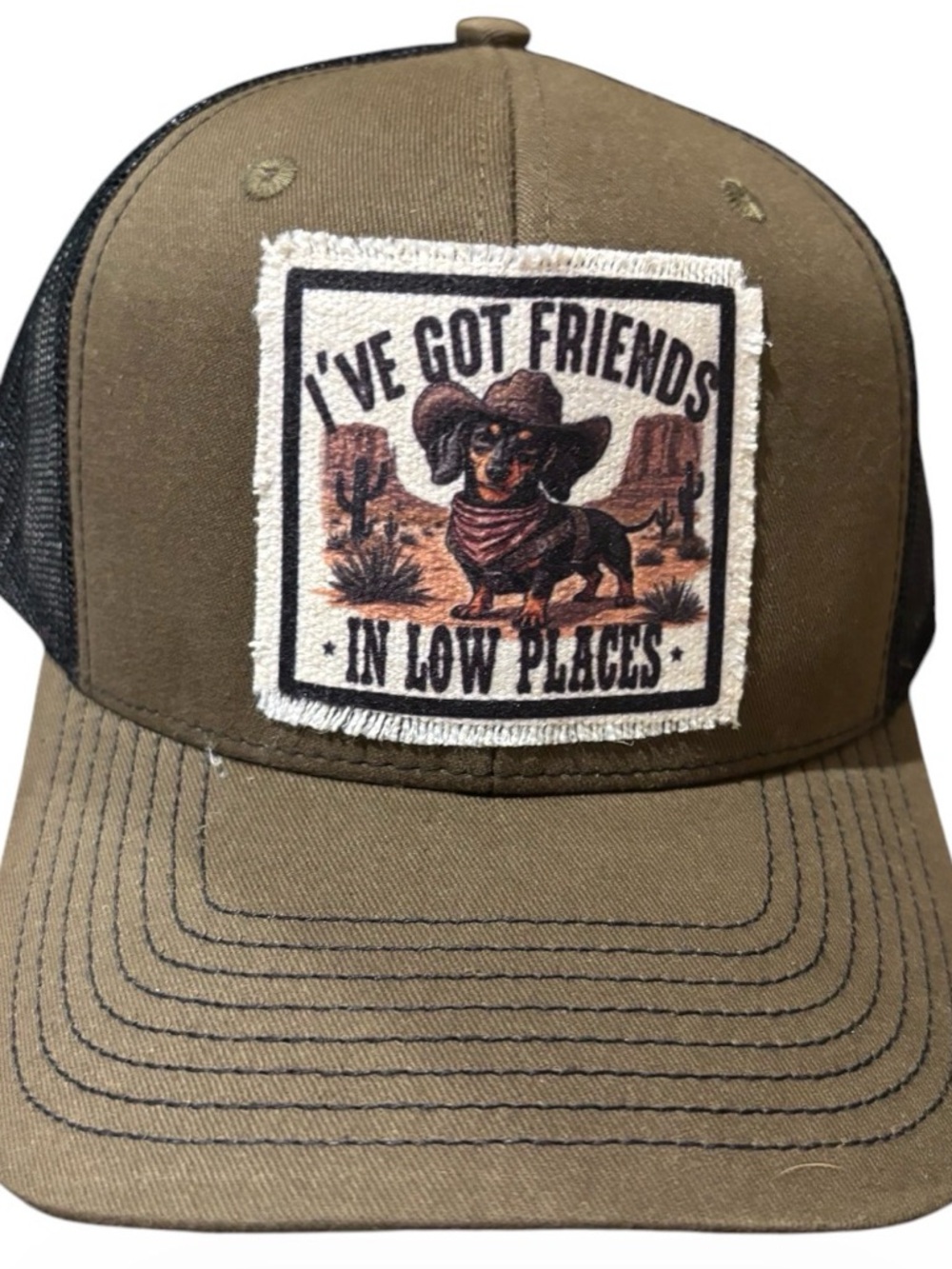 Olive 'I've Got Friends in Low Places' Dachshund Patch Trucker Hat